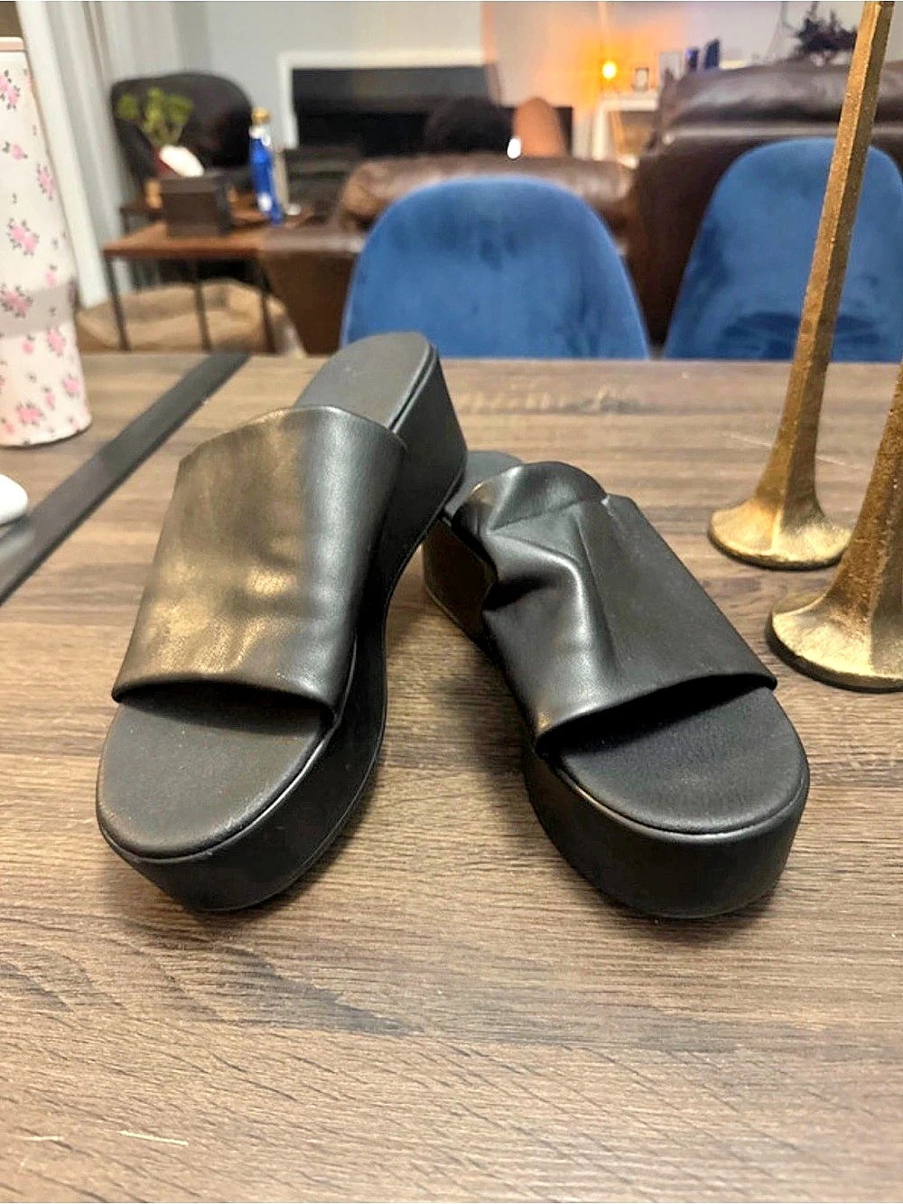 Black Platform Slide Sandals